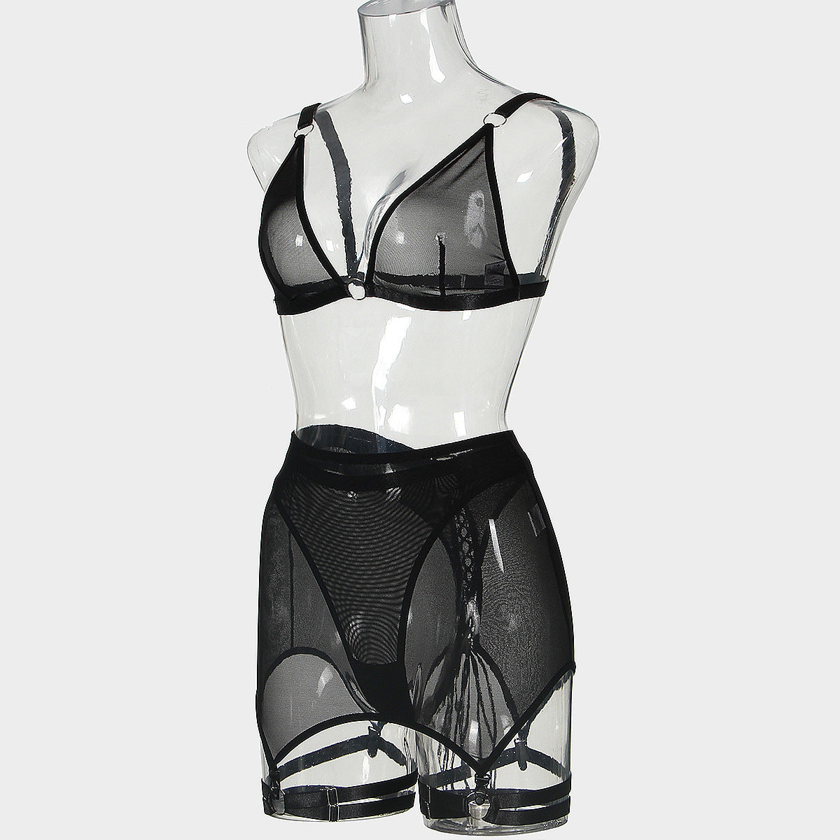 BamBam Women See-Through Mesh Lace-Up Sexy Lingerie Set - BamBam