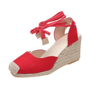 BamBam Summer wedge-heeled thick-soled Lace-Up hemp rope sandals - BamBam