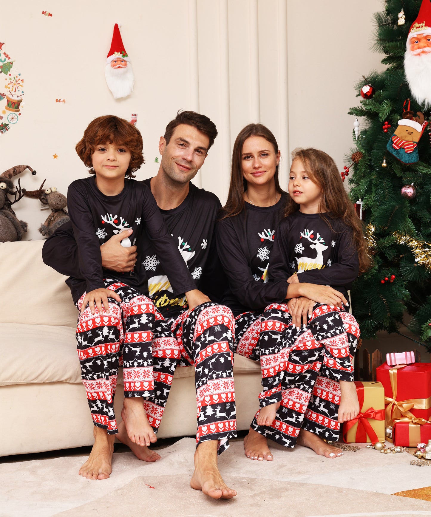 BamBam Letter Snowflake Deer Christmas Parent-Child Outfit Printed Home Clothes Pajamas - BamBam