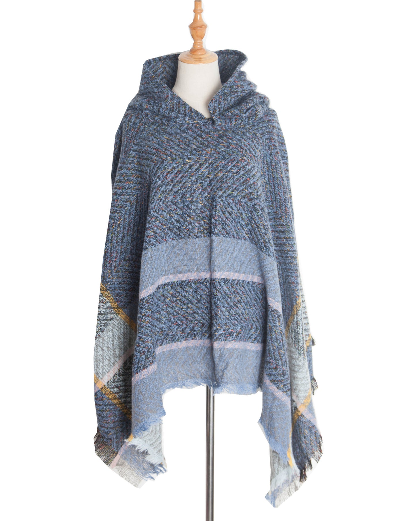 BamBam Women herringbone pattern hooded shawl cloak - BamBam