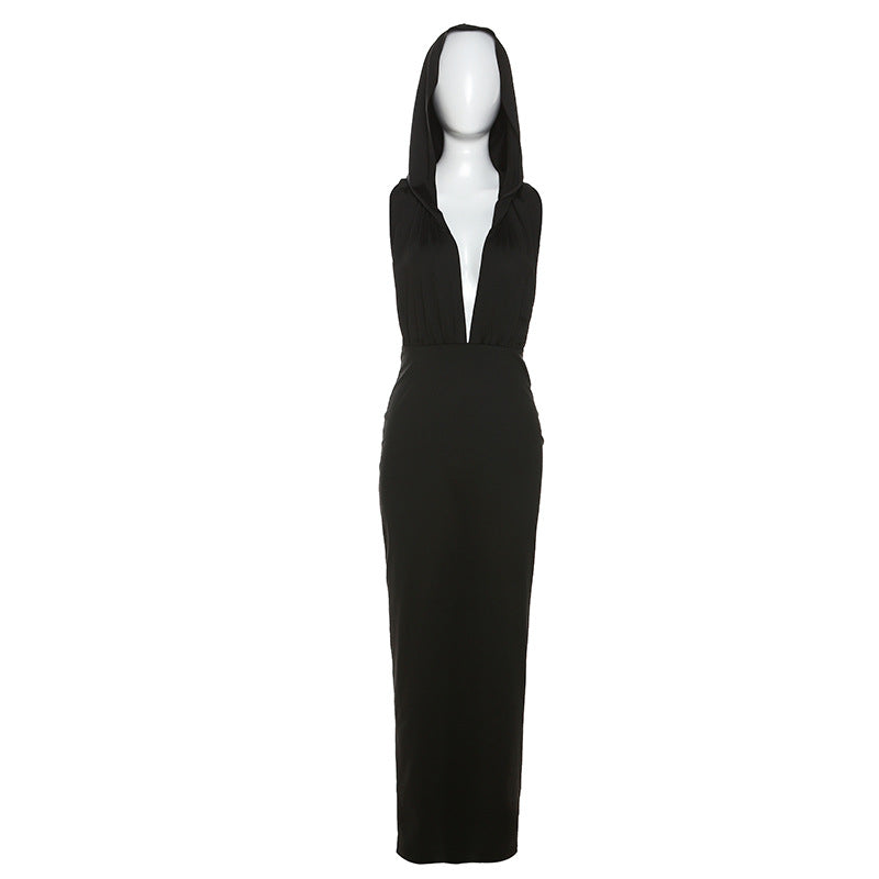 BamBam Summer Women Sexy V Neck Backless Hooded Dress - BamBam