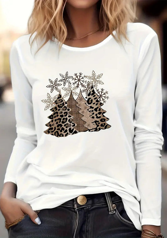 Women Printed Round Neck Long Sleeve T-Shirt