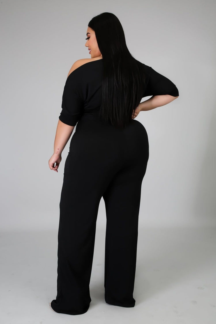 BamBam Summer Plus Size Black Slash Shoulder Formal Jumpsuit - BamBam Clothing