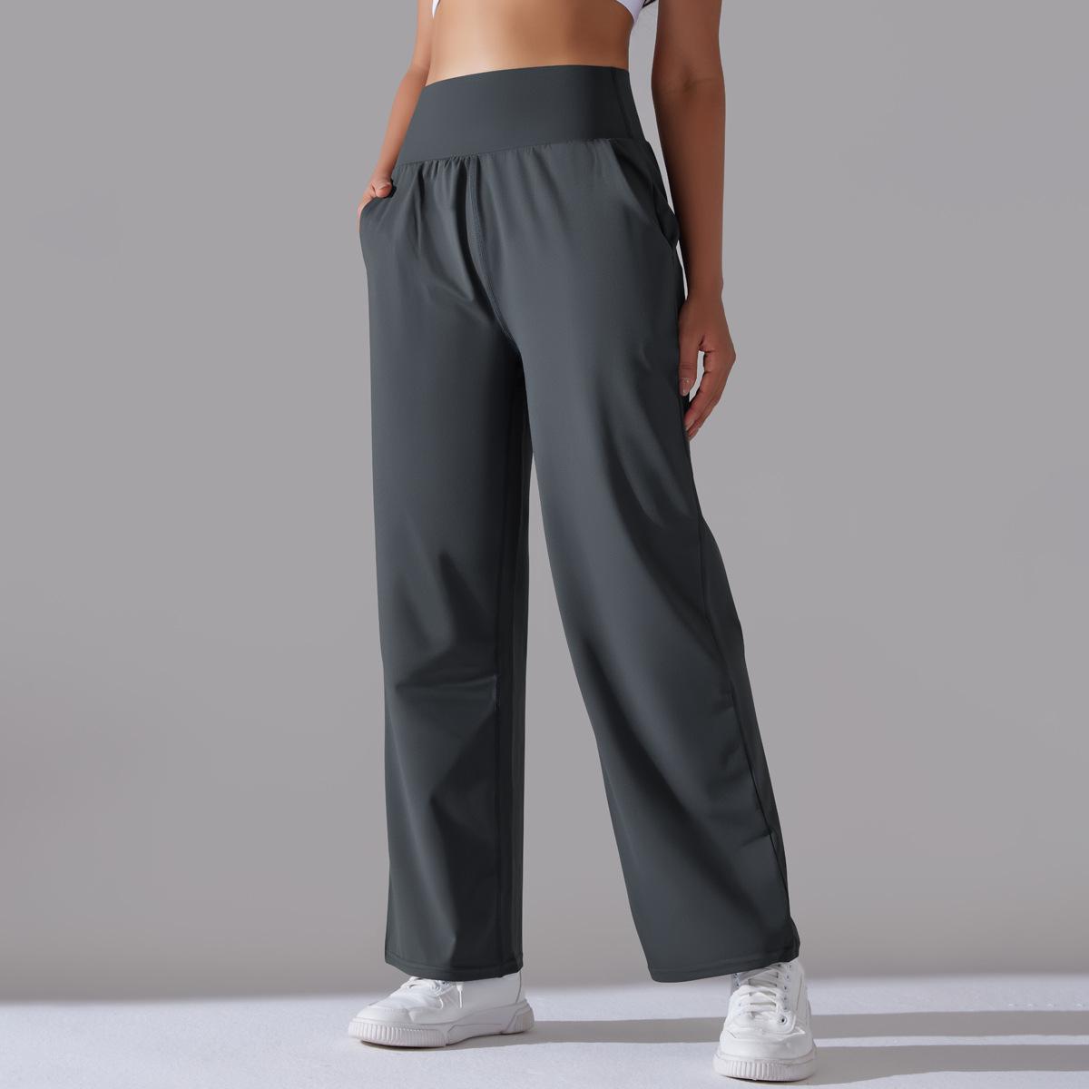 BamBam Women Sports Casual Loose Yoga Pants Pocket High Waist Wide Leg Pants - BamBam