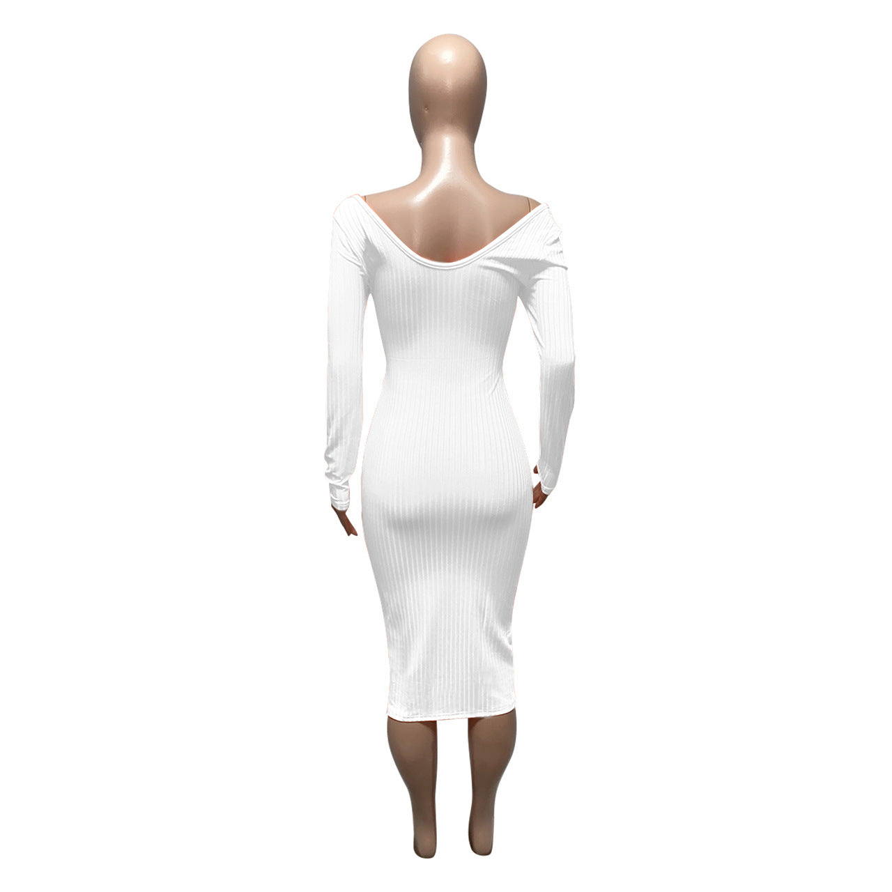 BamBam V-Neck Off-Shoulder Ribbed Slim Sexy Dress - BamBam Clothing