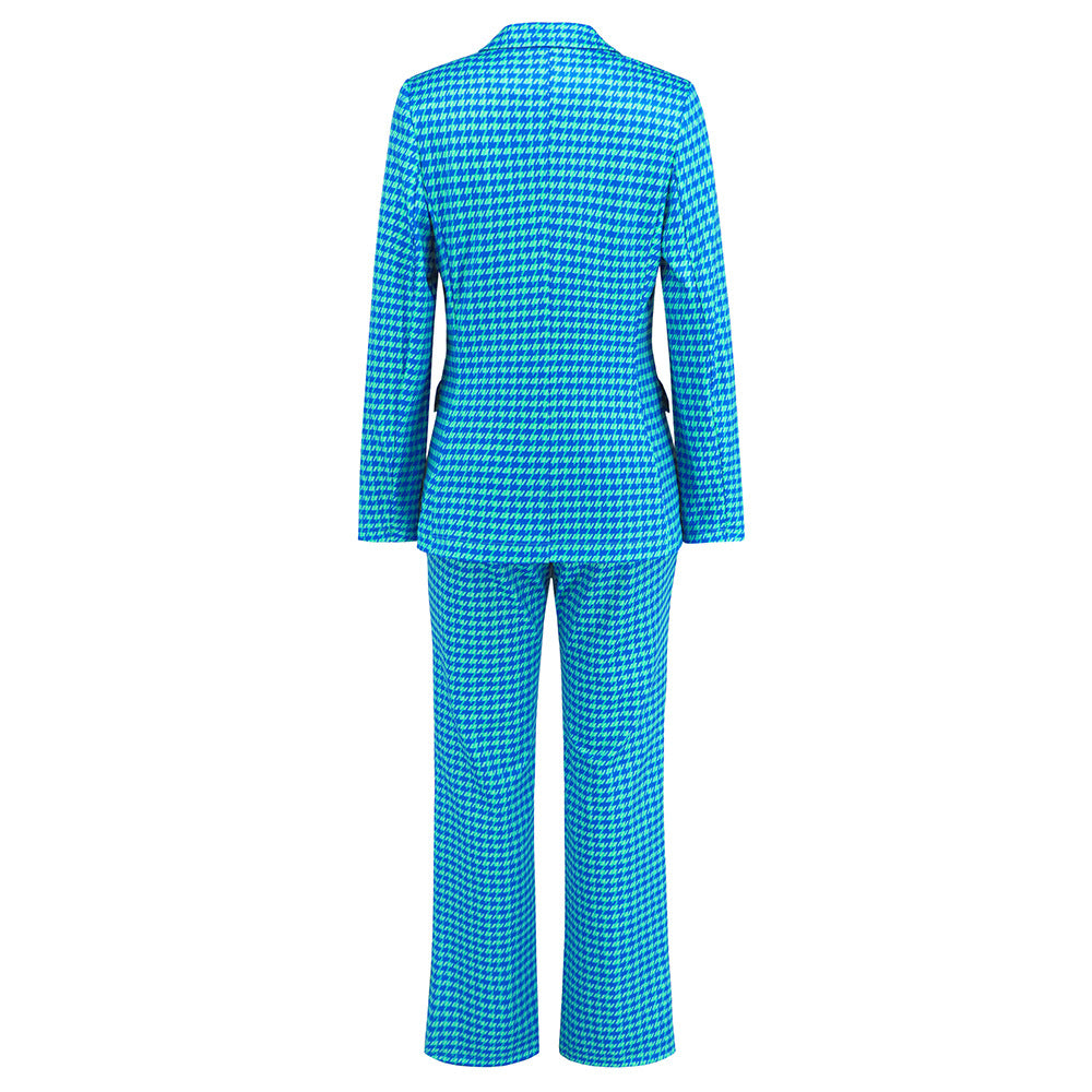 BamBam Women autumn and winter houndstooth double-breasted Blazer+ straight trousers two-piece set - BamBam Clothing