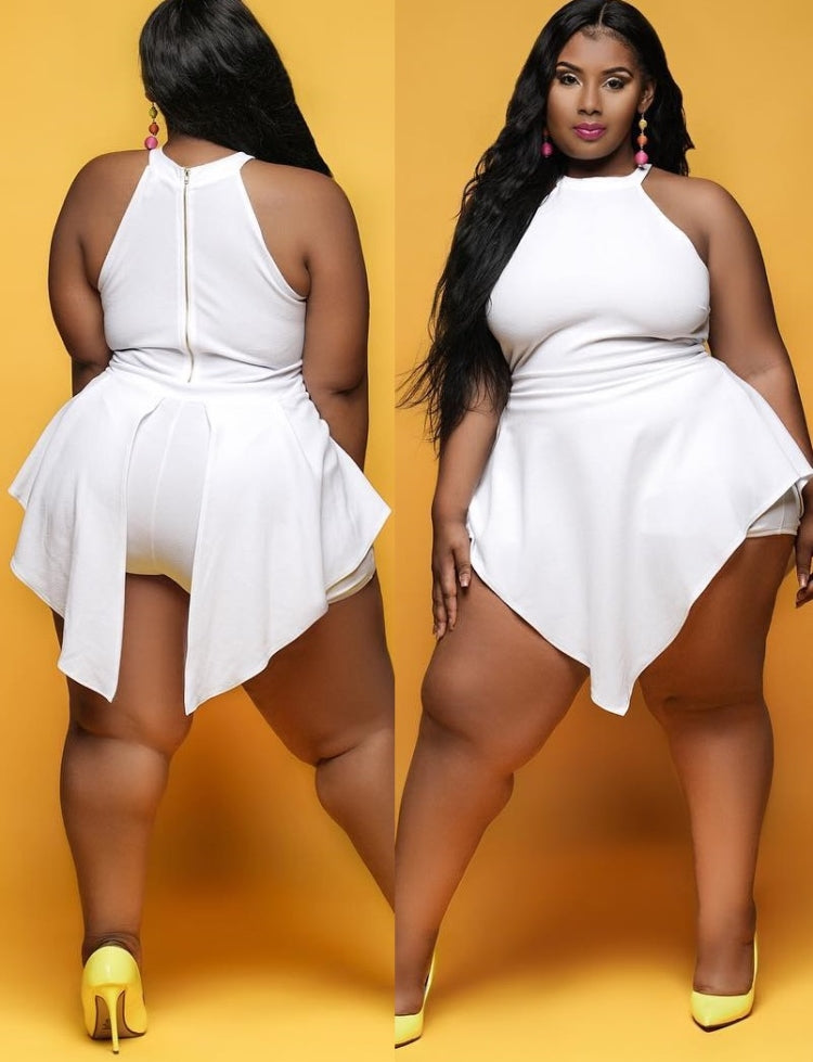 Summer Plus Size White Sleeveless Irregular Rompers Dress