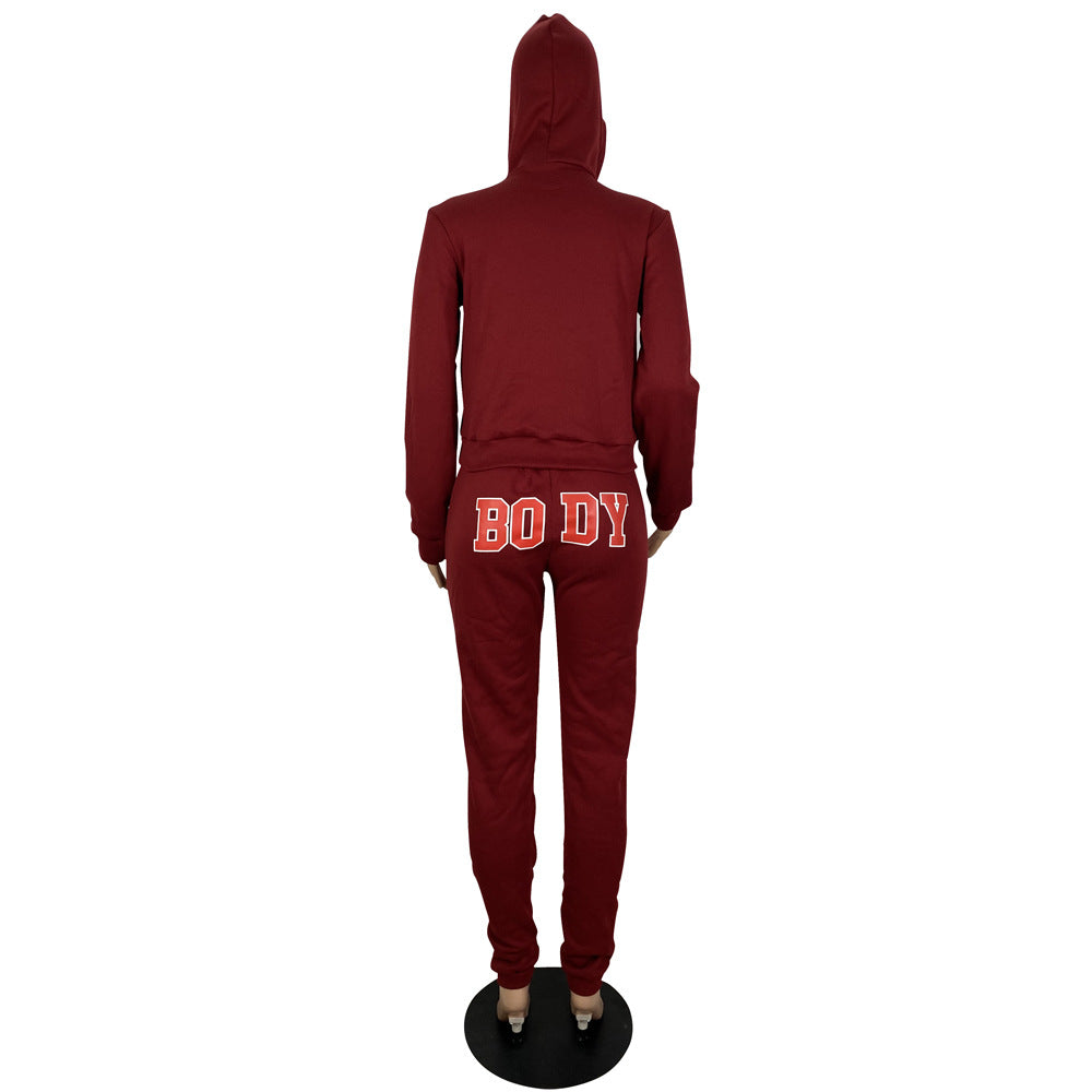 BamBam Women's Letter Print Hoodies Hooded Two Piece Tracksuit - BamBam