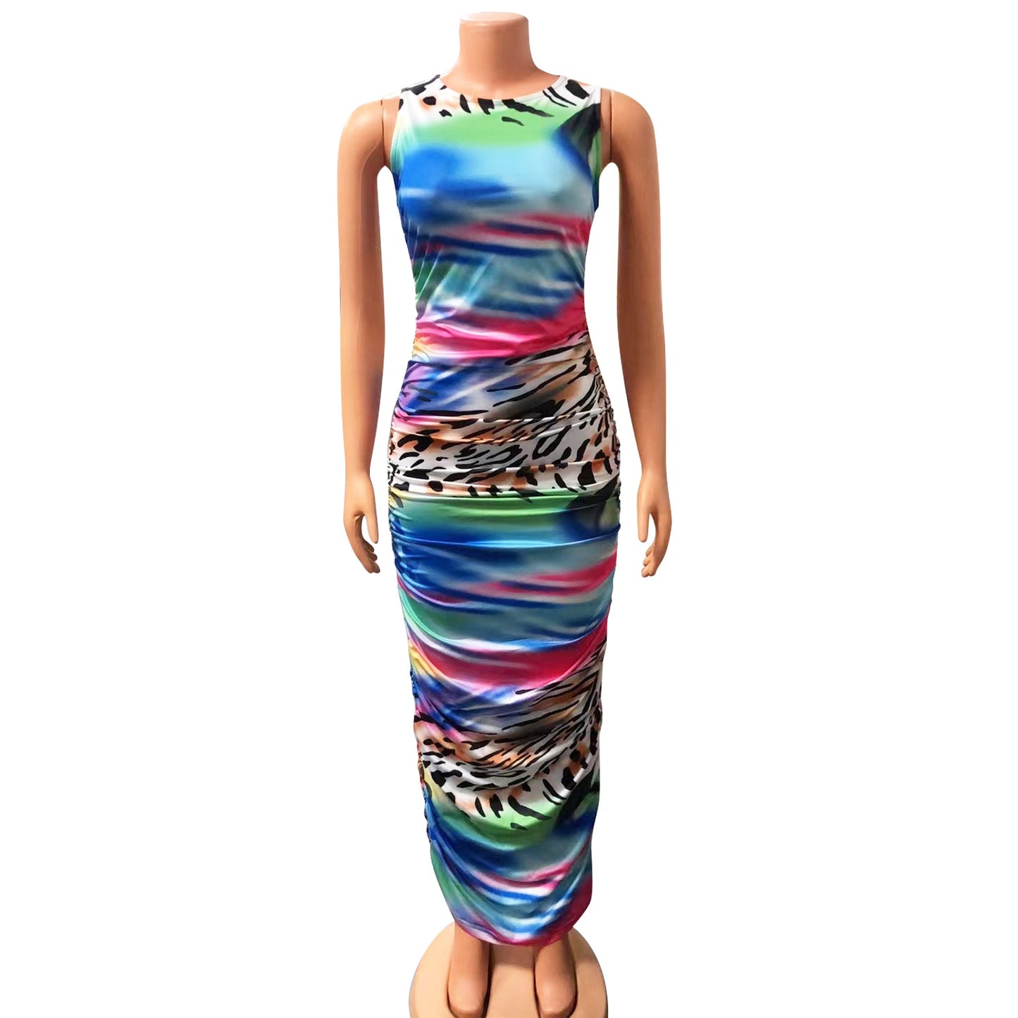 BamBam Autumn And Winter Women's Sexy Tight Fitting Printed Sleeveless Long Dress For Women - BamBam Clothing