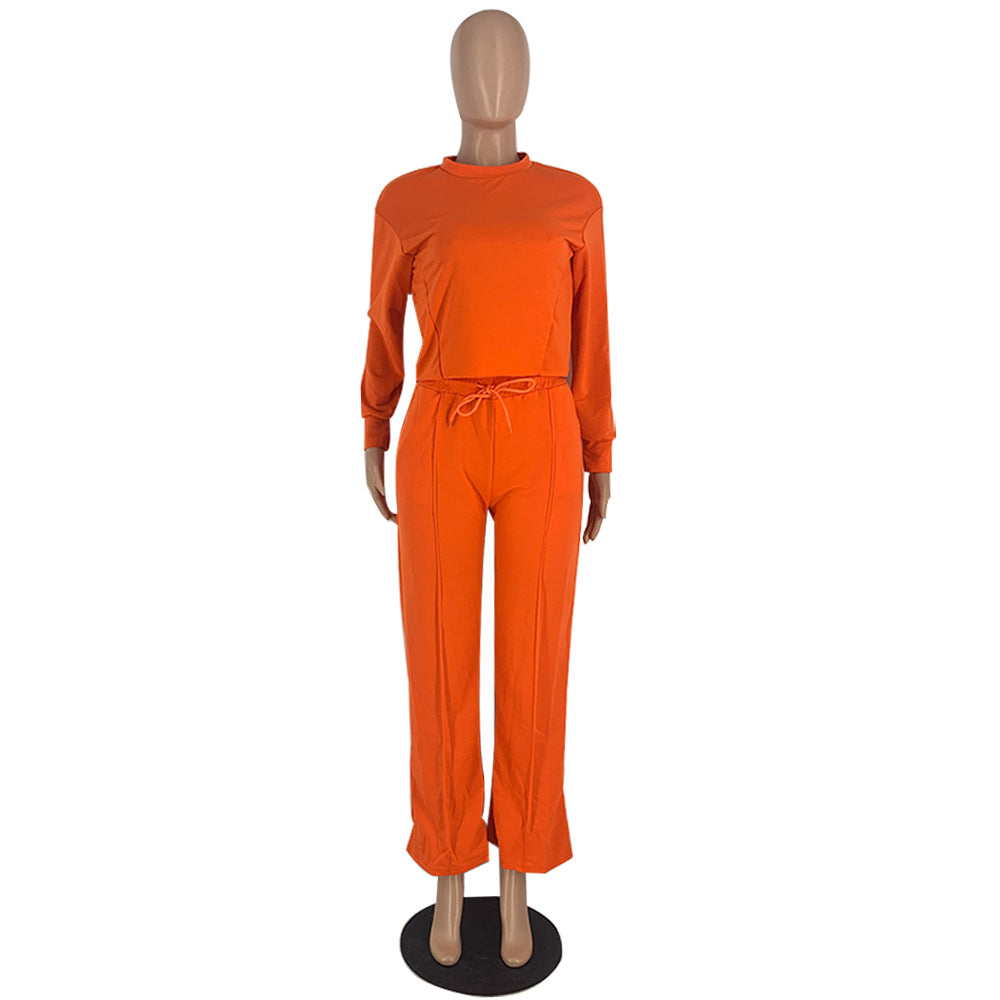 BamBam Solid Color Long Sleeve Pocket Straight Pants 2 Piece Set - BamBam