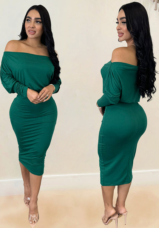 Solid Color Off Shoulder Two-Piece Skirt Set