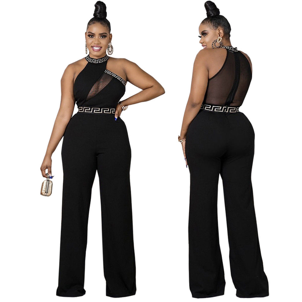 BamBam Women Sleeveless Mesh Sexy Bell Bottom Jumpsuit - BamBam Clothing