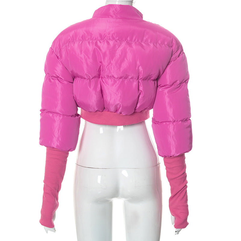 BamBam Women Winter Stand Collar Padded Crop Jacket - BamBam