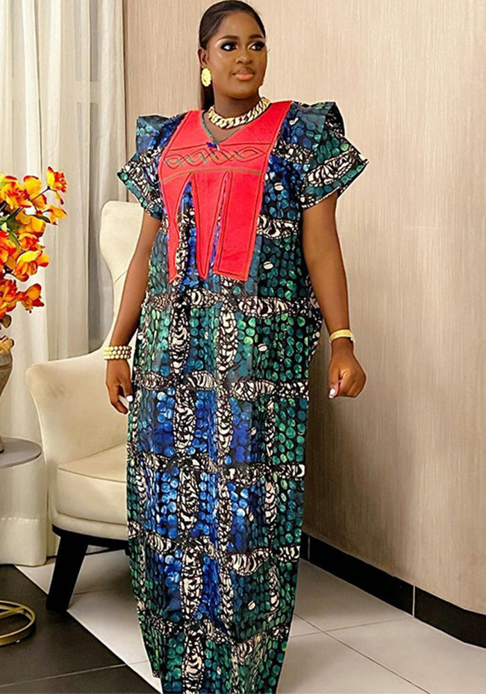 African Plus Size Women Printed Embroidered Embroidered Dress