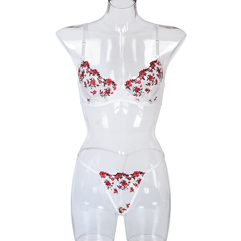 BamBam Sexy Lingerie Floral Embroidered See-Through Two-Piece Women's Bra Underwear Set - BamBam