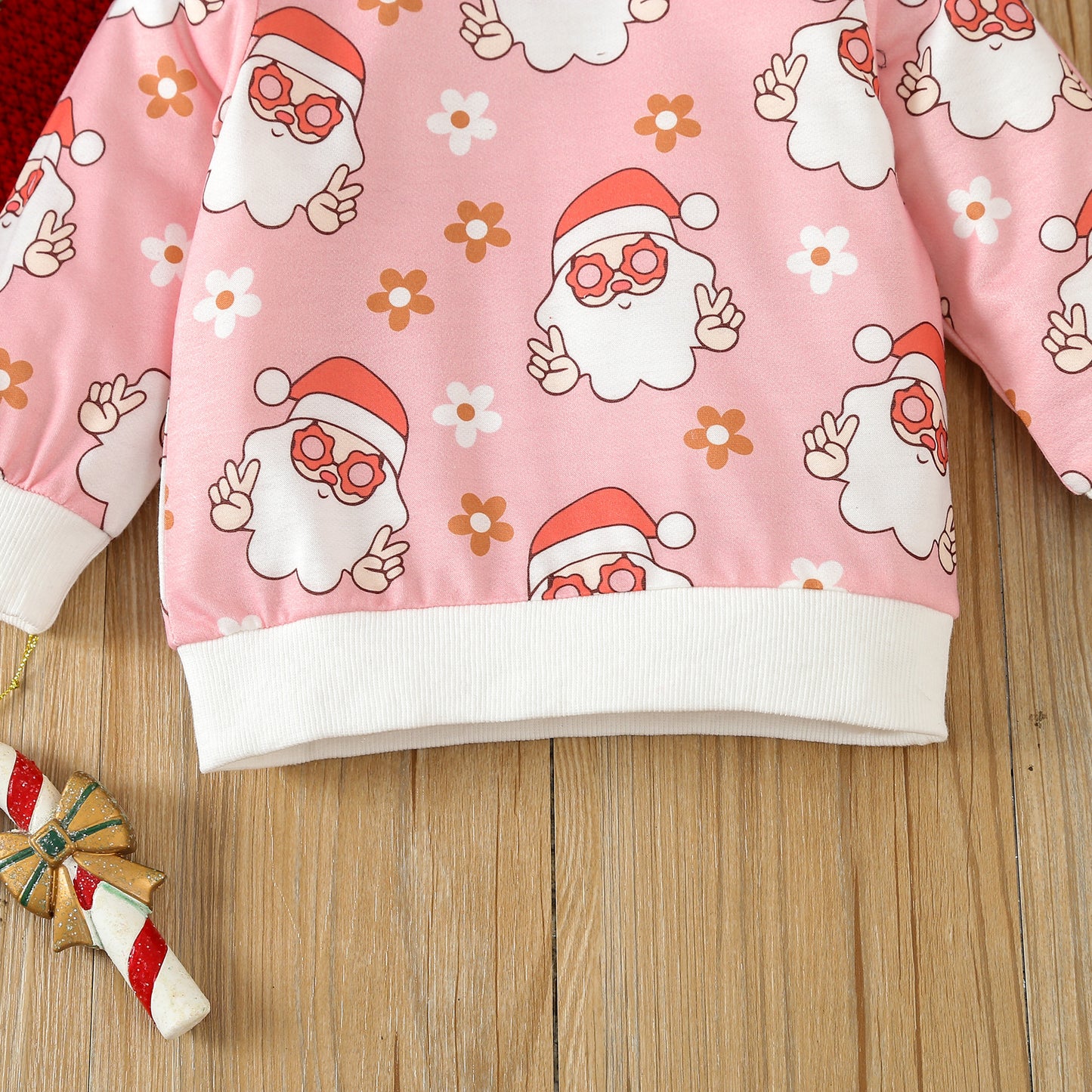 BamBam Christmas Girl cartoon Santa Claus printed long-sleeved Top and Pant two-piece set - BamBam