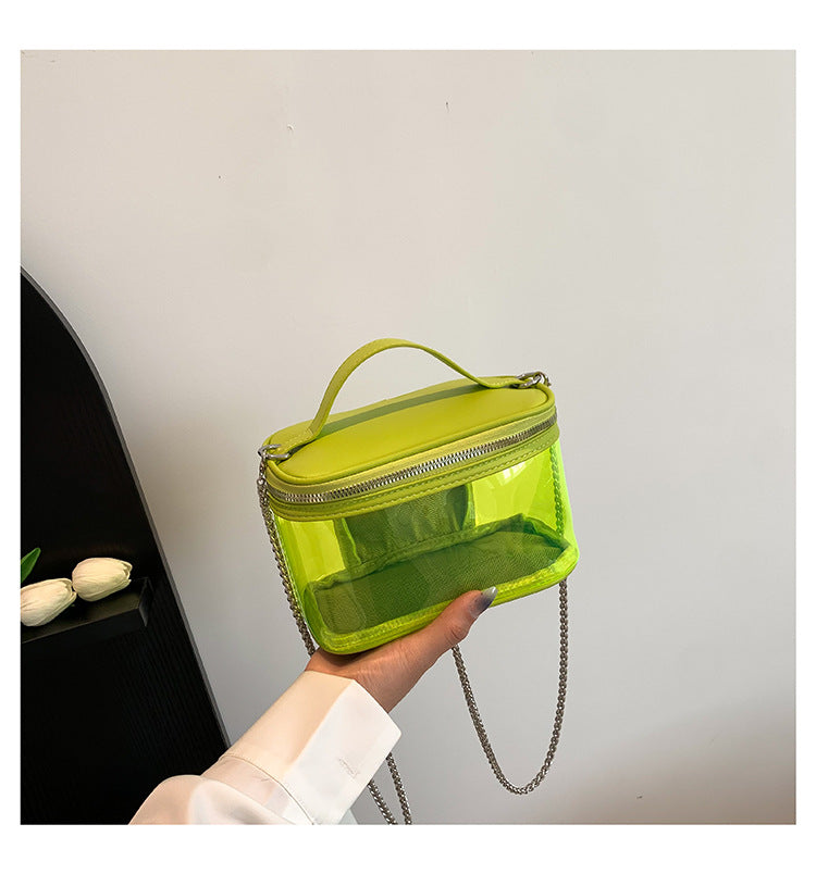 BamBam Women summer transparent jelly bag portable shoulder Messenger cosmetic bag wash bag - BamBam