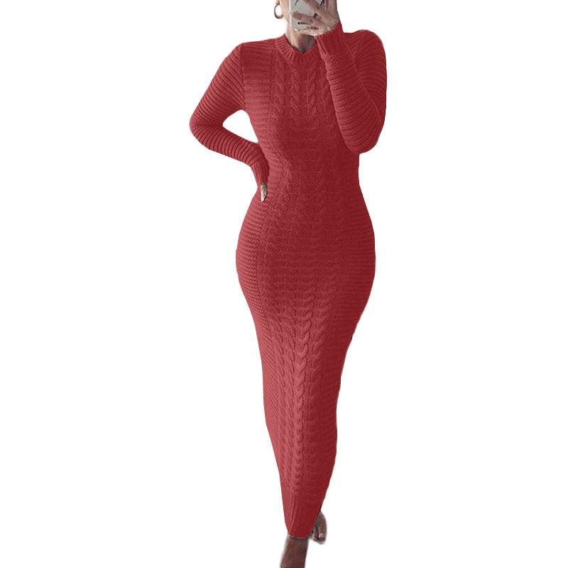 BamBam Autumn And Winter Women's Fashionable Long-Sleeved Knitted Sweater Dress - BamBam