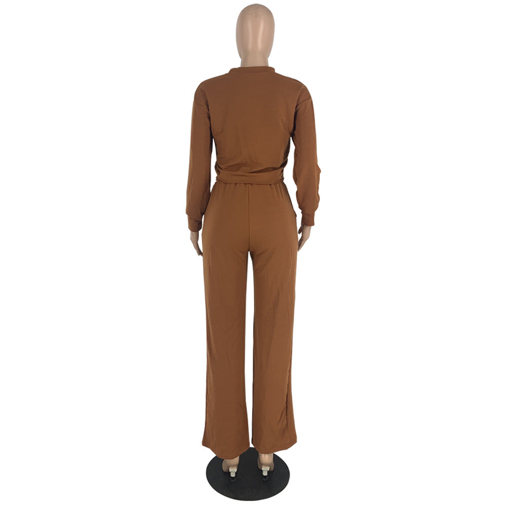 BamBam Solid Color Long Sleeve Pocket Straight Pants 2 Piece Set - BamBam