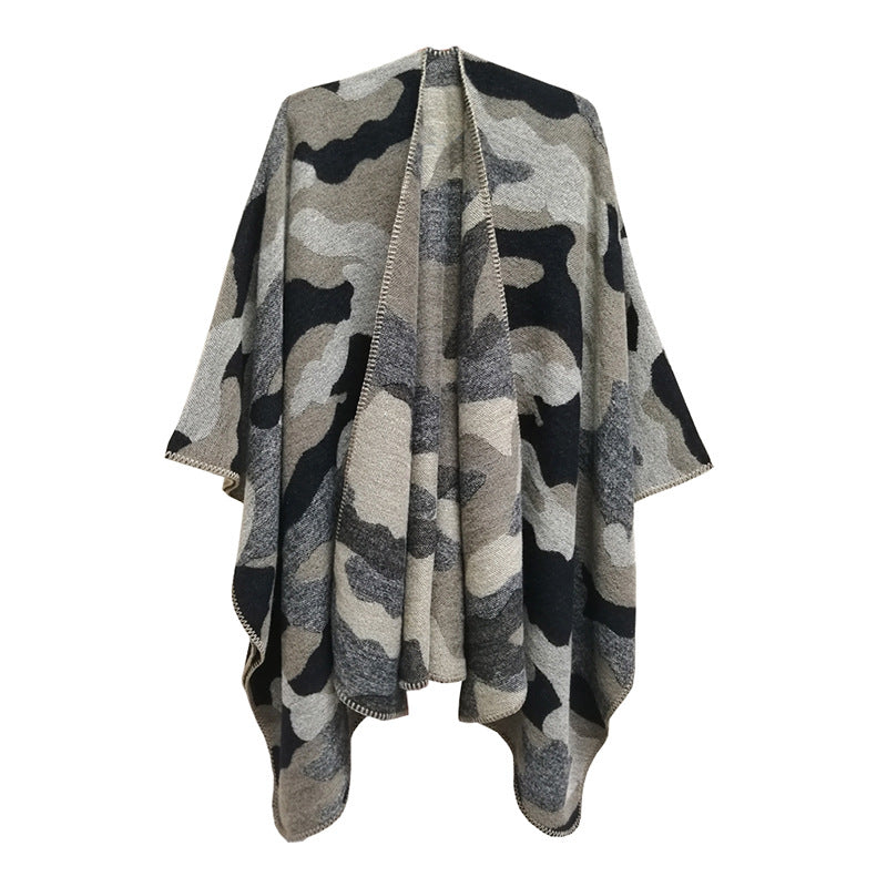 BamBam Women jacquard cape camouflage slit shawl - BamBam