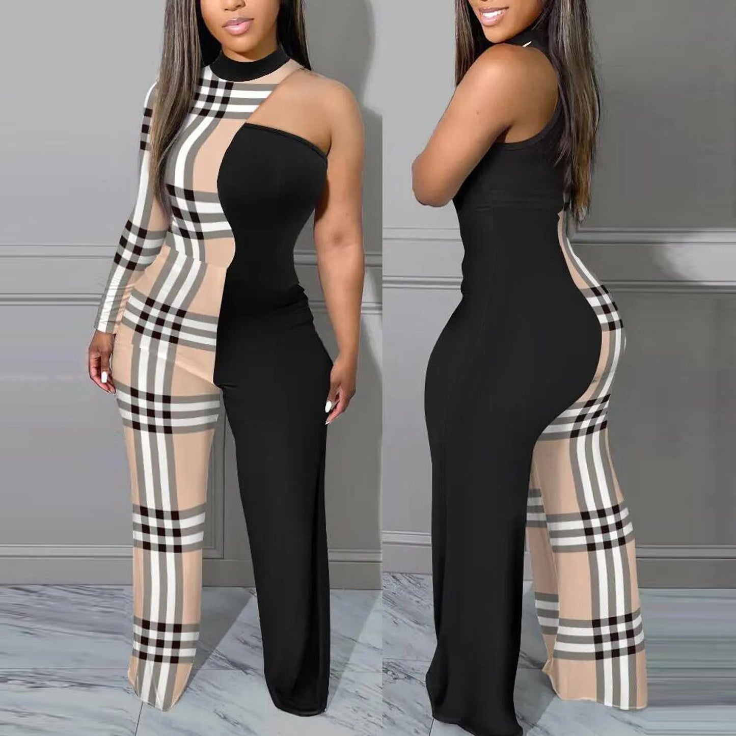 BamBam Sexy Contrast Patchwork Fashion Print Jumpsuit - BamBam Clothing