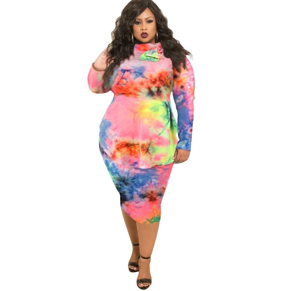 BamBam Plus Size Women Print Bow Bodycon Dress - BamBam