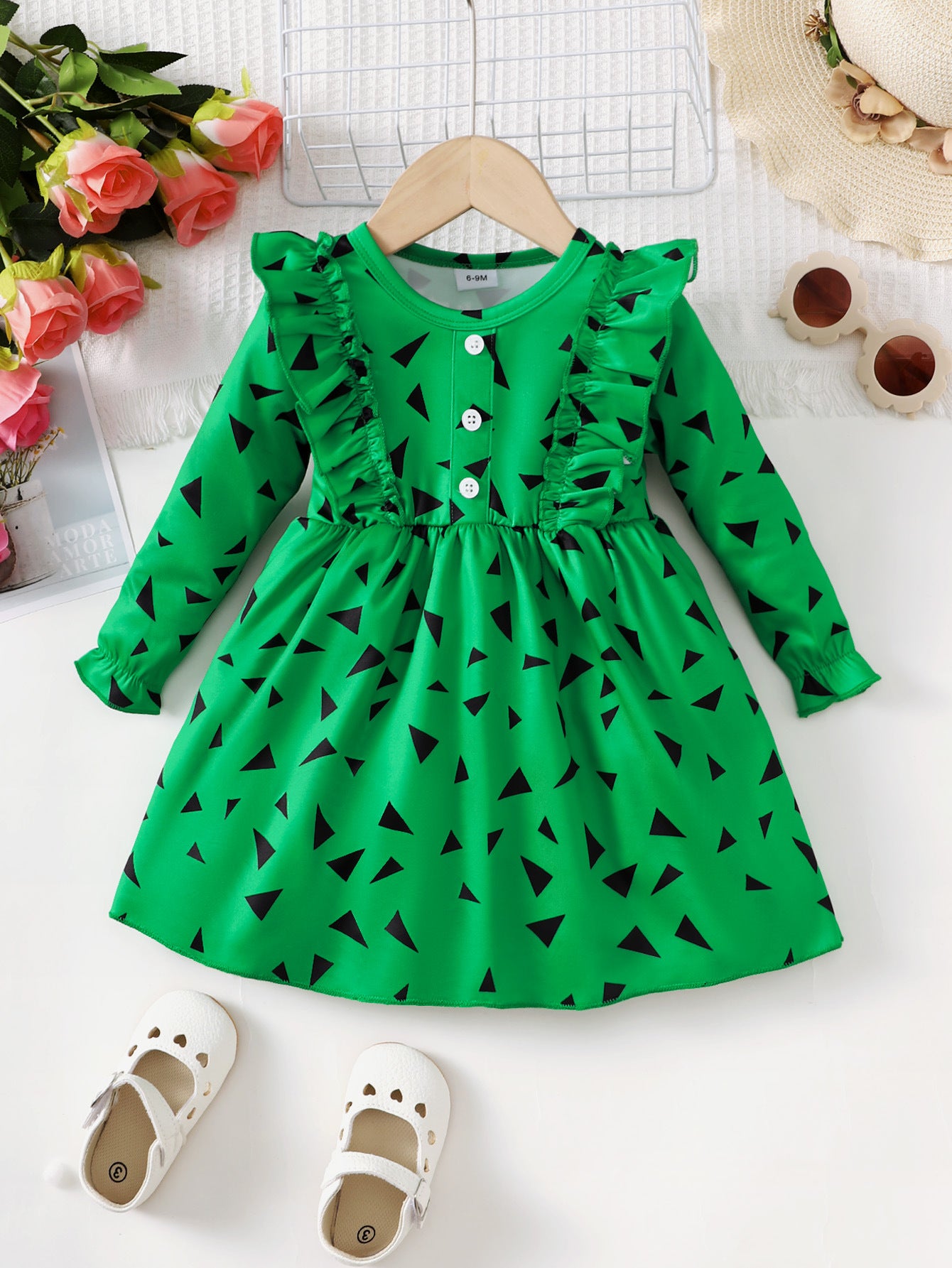 BamBam Girl cute geometric print long sleeve e dress - BamBam