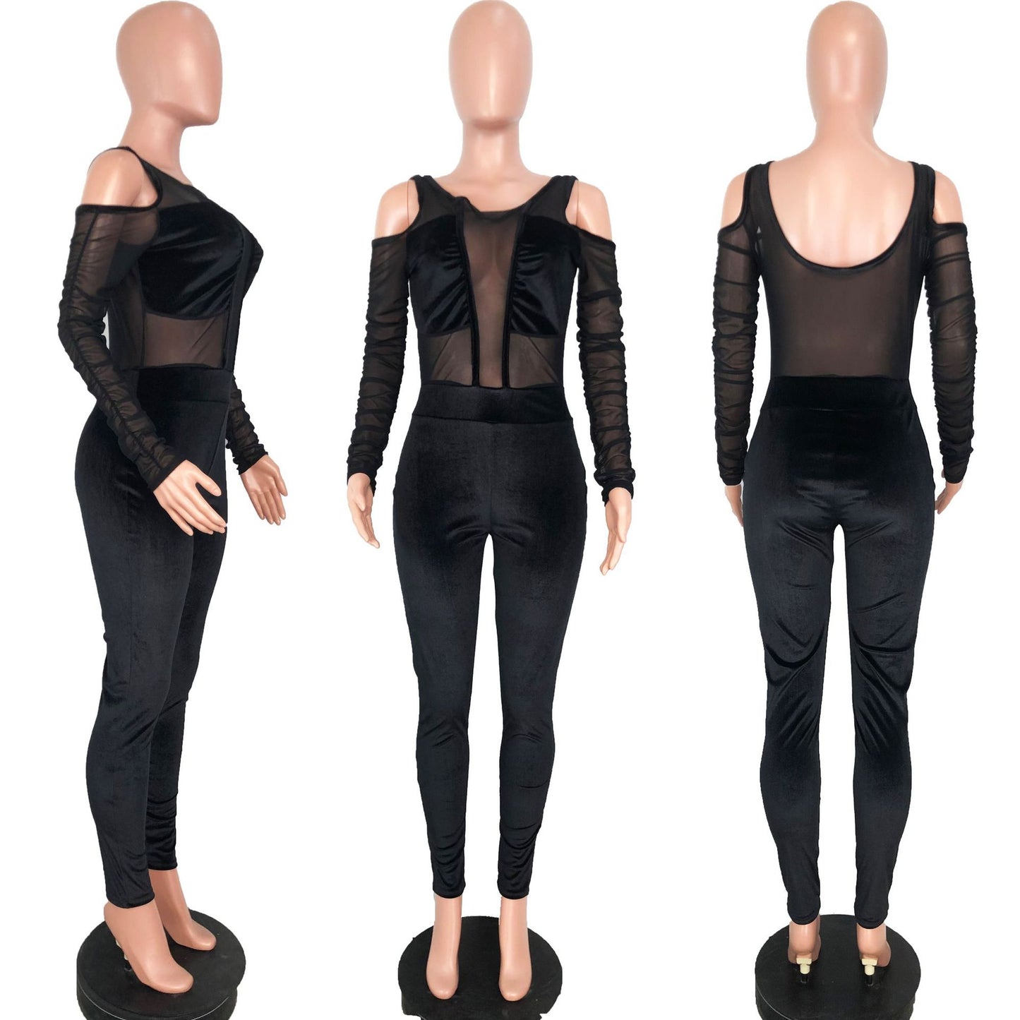 BamBam Sexy Mesh Velvet Patchwork Jumpsuit - BamBam Clothing