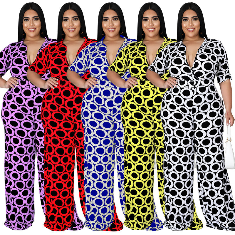 Plus Size Women's Fashion Holidays Casual Print Multicolor Jumpsuit