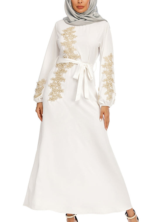 Arab Dubai Arab Middle East Turkey Morocco Islamic Clothing Rhinestone Kaftan Abaya Muslim Dress White