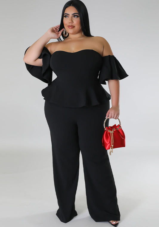 Women'S Sexy Off-Shoulder Short-Sleeve Wide-Leg Jumpsuit