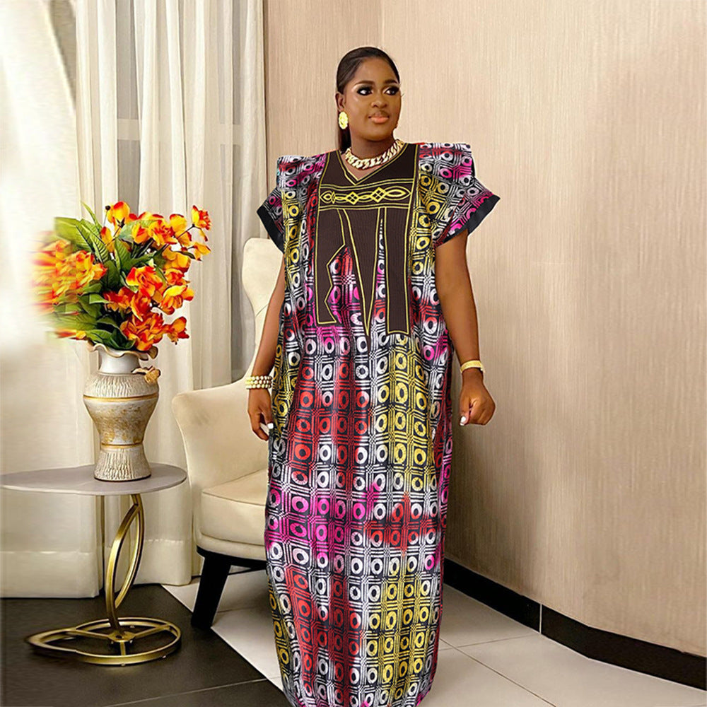 BamBam African Plus Size Women Printed Embroidered Embroidered Dress - BamBam