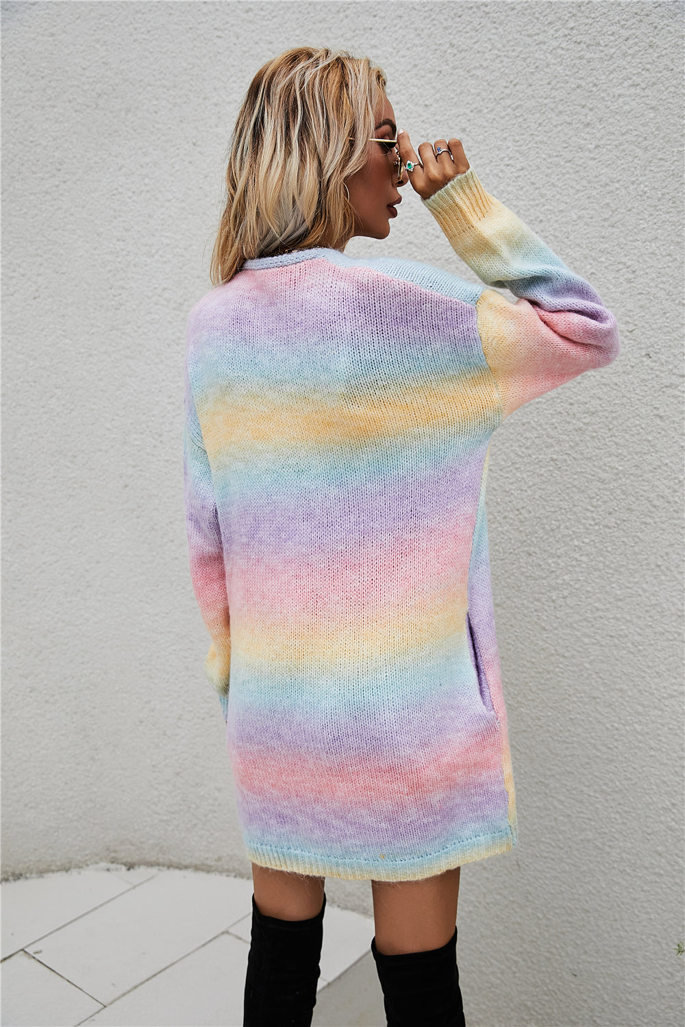 BamBam Winter Sweater Rainbow Tie Dye Plus Size Cardigan Women's Knitting Shirt Jacket - BamBam