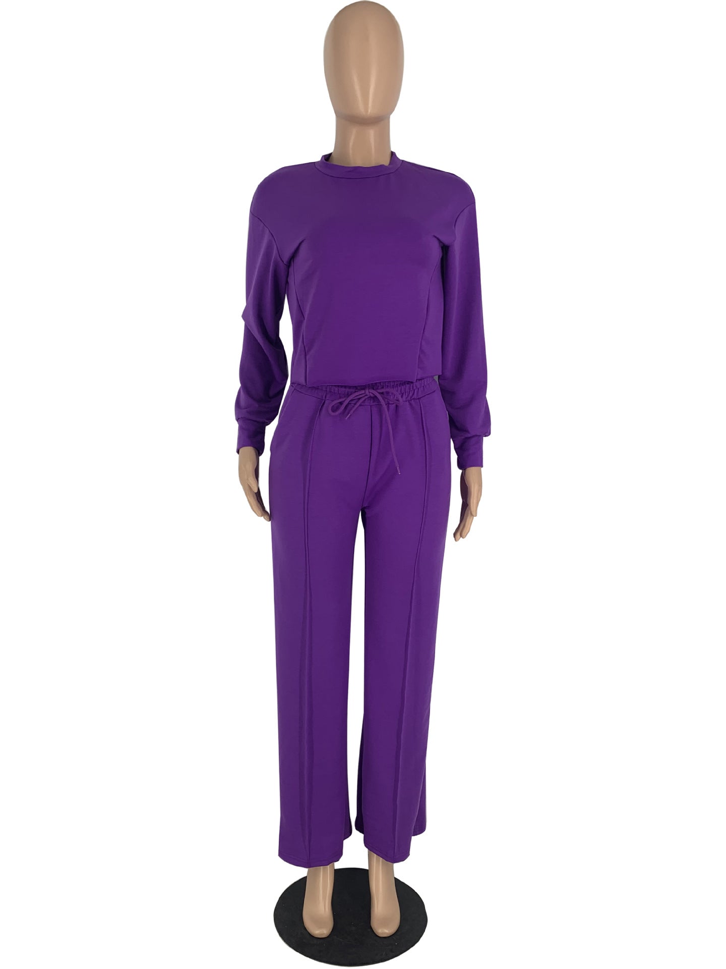 BamBam Solid Color Long Sleeve Pocket Straight Pants 2 Piece Set - BamBam