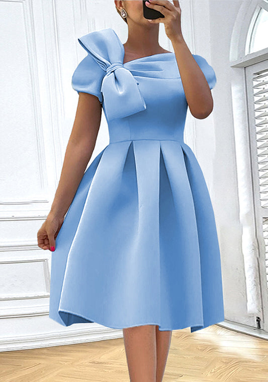 Plus Size Women Slash Shoulder Bow Dress