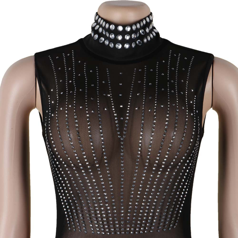 BamBam Women Sexy Beaded See-Through Turtleneck Dress - BamBam Clothing Clothing