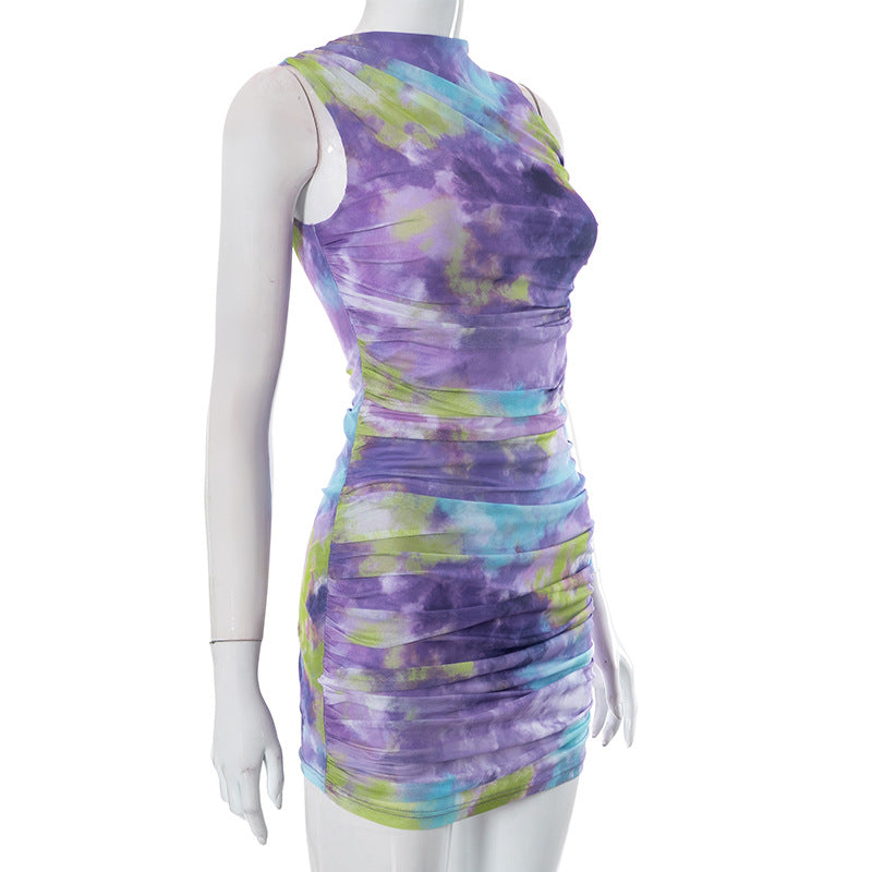 BamBam Women's Summer Round Sleeveless Tie Dye Mesh Dress - BamBam Clothing