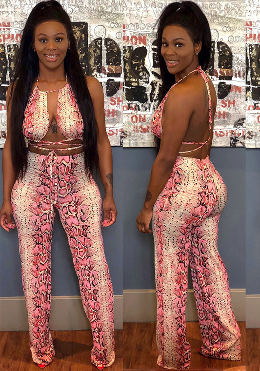 Women's Snake Print Sexy Lace-Up Jumpsuit