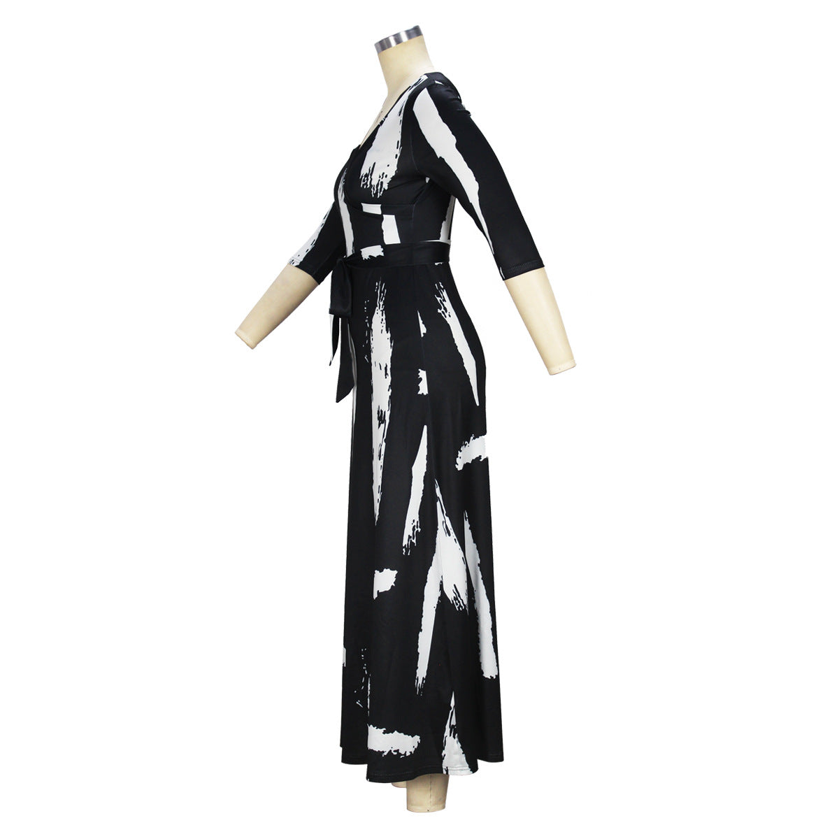 BamBam Spring And Autumn Fashion Women's Wrap V-Neck Elegant Half-Sleeve Printed Long Dress - BamBam