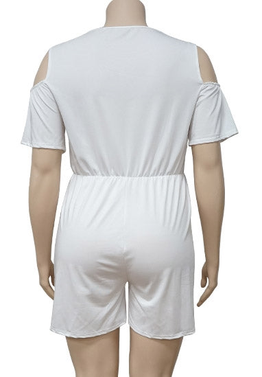 BamBam Plus Size Summer White Casual Rompers with Cut Out Shoulders - BamBam Clothing