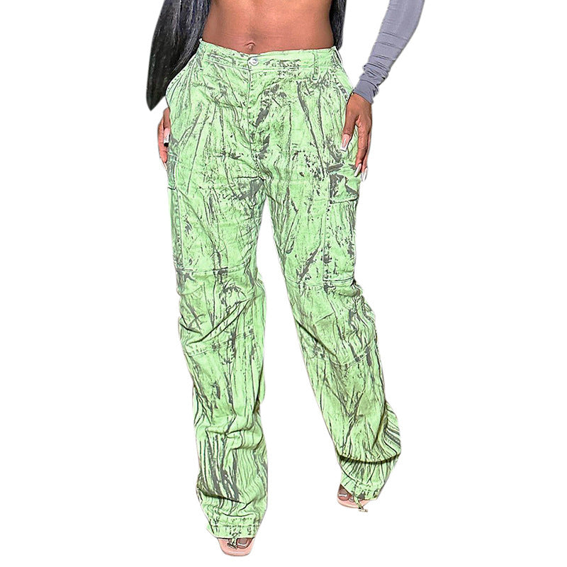 BamBam Women's Autumn And Winter Fashion Street Print Multi-Pocket Cargo Pants Casual Trousers - BamBam