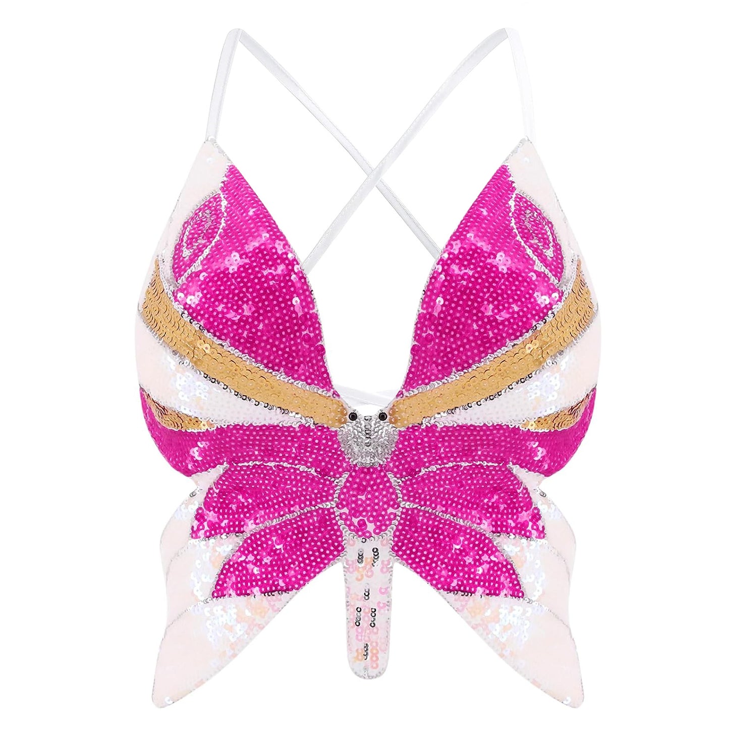 BamBam Sexy Dance Performance Sequined Top Belly Dance Butterfly Bra Nightclub Stage Party Costume - BamBam