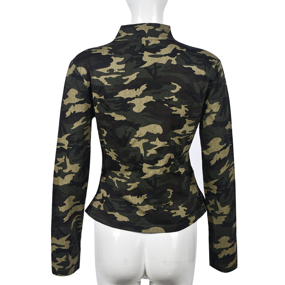 BamBam Women's Autumn And Winter Camouflage Pocket Zipper Outdoor Long Sleeve Stand Collar Jacket - BamBam