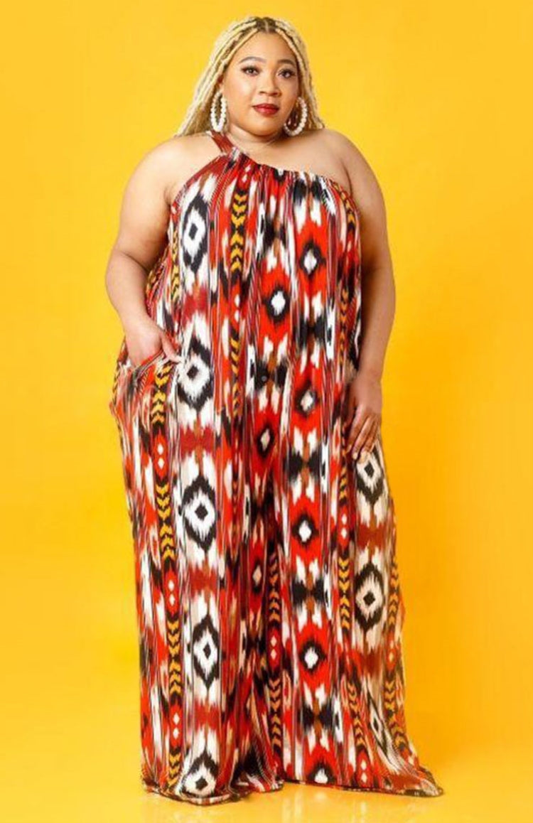 BamBam Summer Plus Size Print One Shoulder Jumpsuit - BamBam Clothing