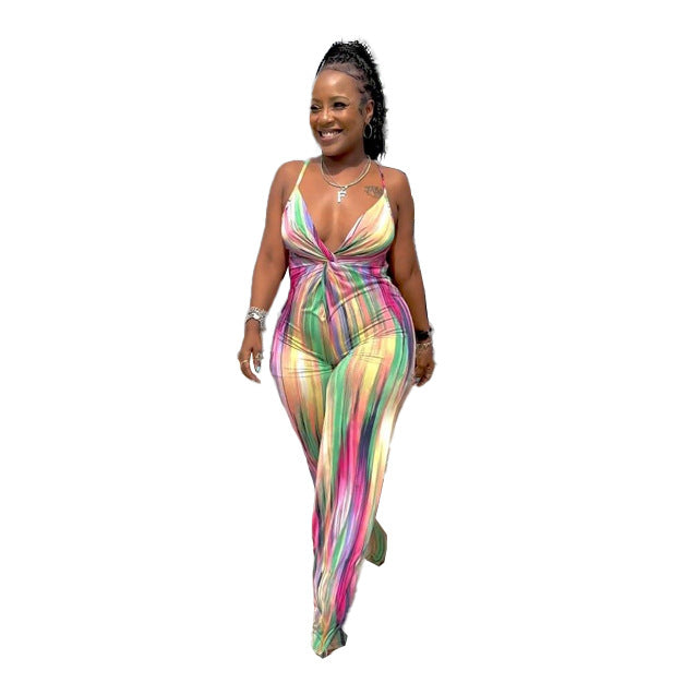 BamBam Sexy Slim Print V-Neck Straps Jumpsuit - BamBam Clothing