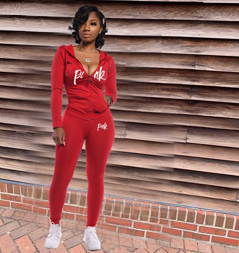 BamBam Women Fall Letter Hoodies and Pant Casual Sports Two-piece Set - BamBam