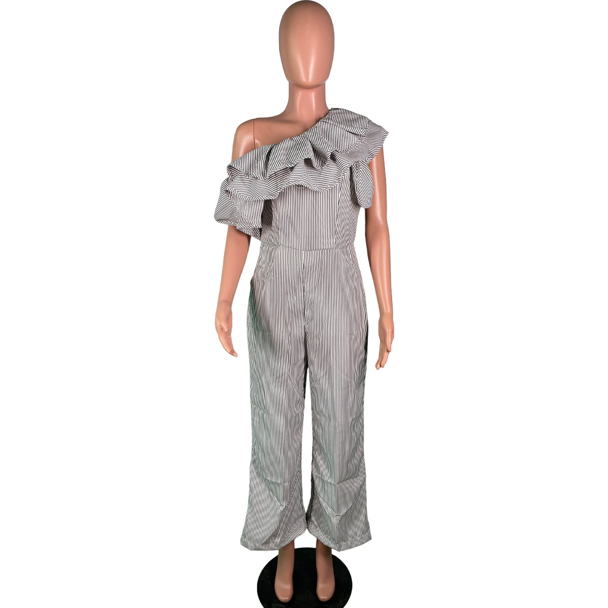 BamBam Womens Stripes Slash Shoulder Casual Jumpsuit - BamBam Clothing