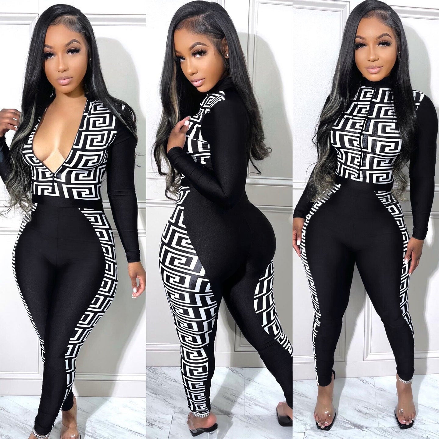 BamBam Plus Size Women Sexy Print Patchwork Jumpsuit - BamBam Clothing