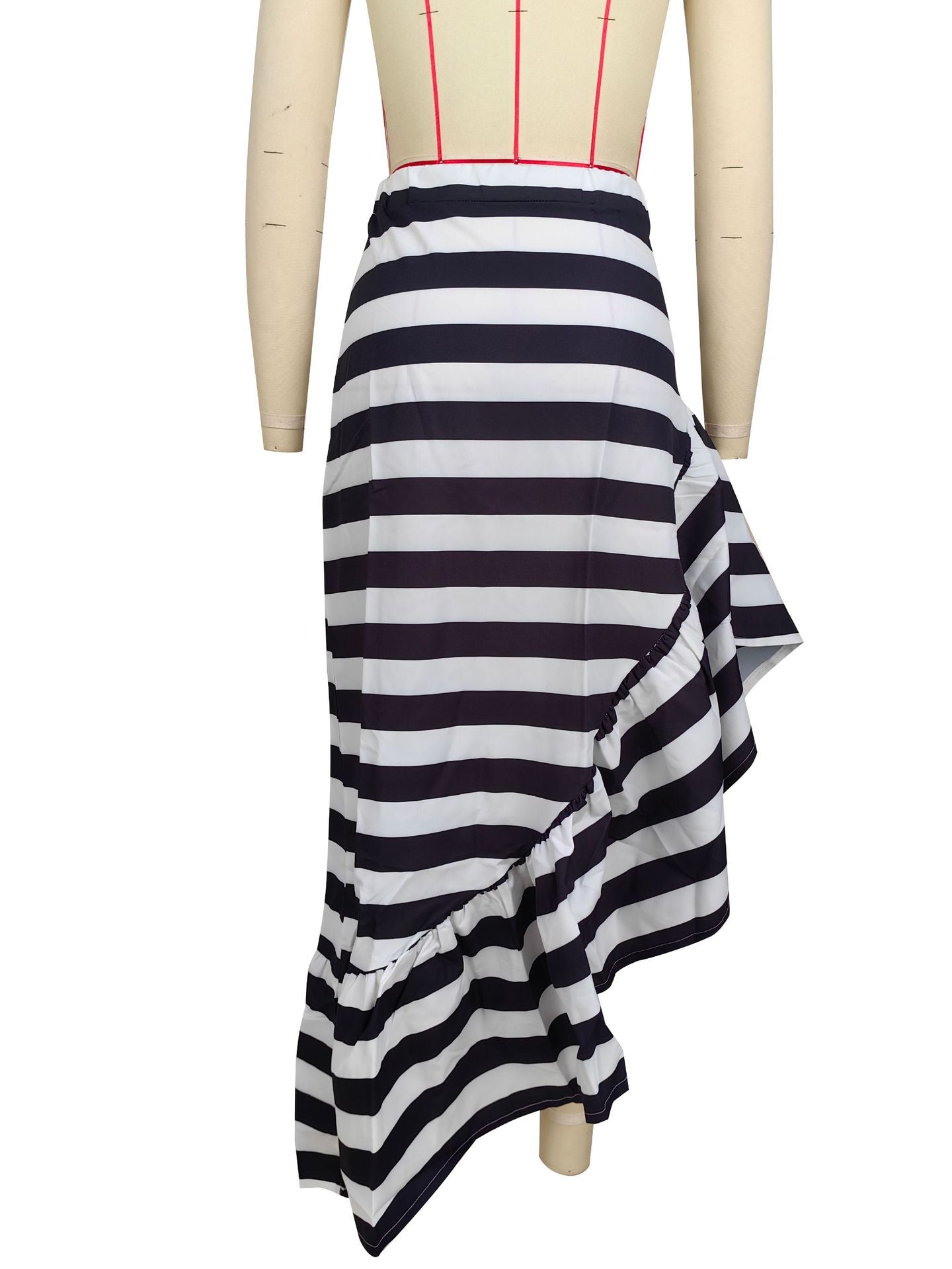 BamBam Women Fashion Zipper Stripe Ruffle Dress - BamBam