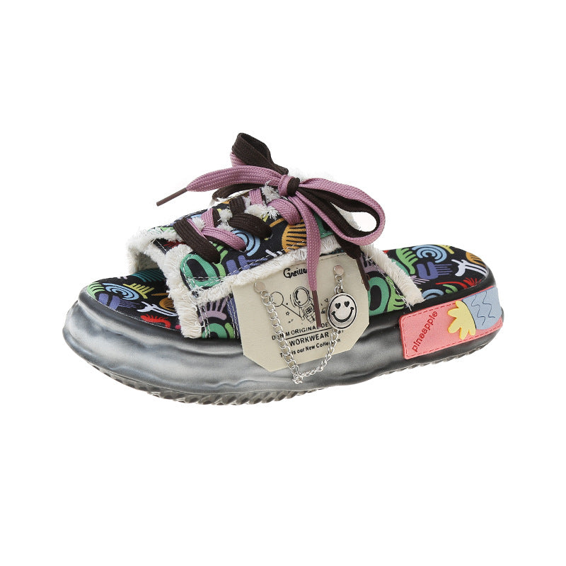 BamBam Women Graffiti Thick Soled Slippers - BamBam